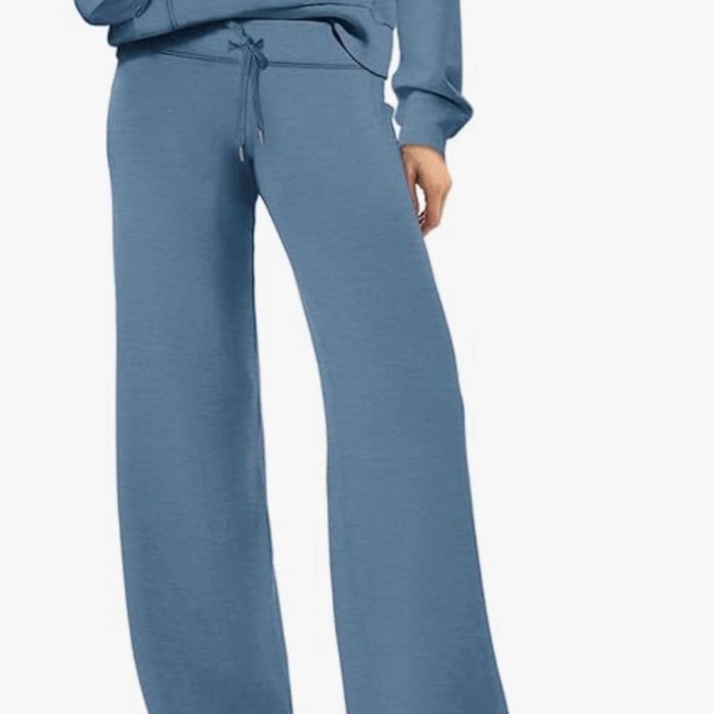 Wide Leg Knit Drawstring Pants in Dusty Blue